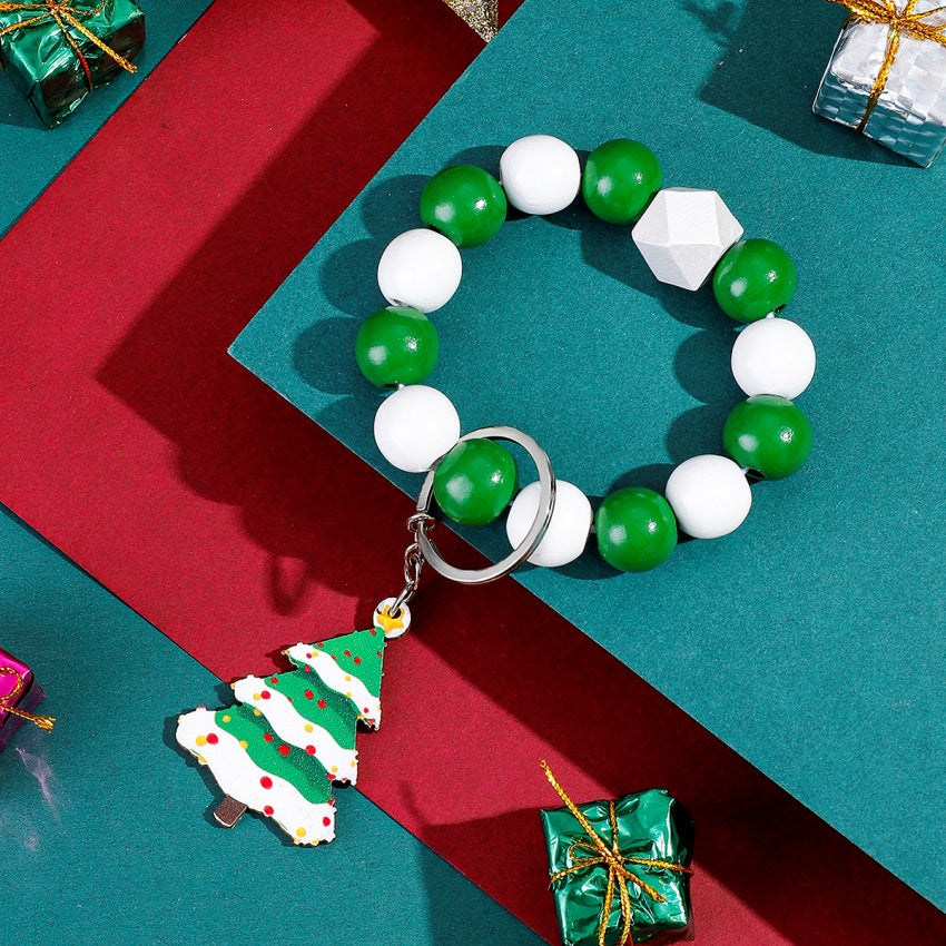 Wholesale Christmas Tree Beads Beaded Wrist Keychain